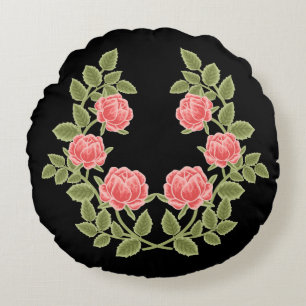 Coussins Ronds Motif floral de roses rose poussiéré vintage - Rom