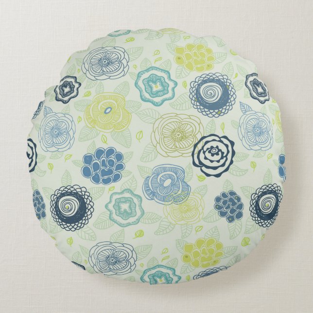 Coussins Ronds Motif floral élégant avec les fleurs mignonnes (Devant)