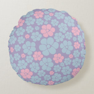 Coussins Ronds Motif floral en bleu, lilas et rose