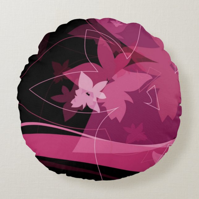 Coussins Ronds Motif floral magenta (Devant)