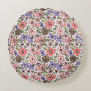 Coussins Ronds Motif floral rétro sans couture Bohème
