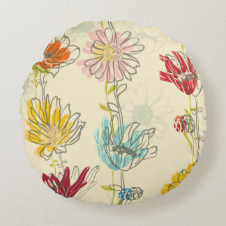 Coussins Ronds Motif Floral sans couture avec fleurs dessinées à 