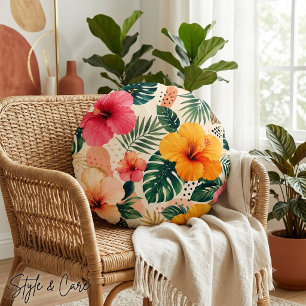 Coussins Ronds Motif floral sans couture d'Hibiscus tropical vibr