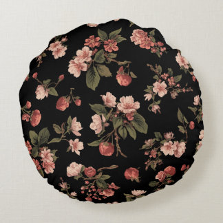 Coussins Ronds motif floral sombre ambiance fleur de cerisier vin