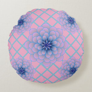 Coussins Ronds Motif floral violet bleu pastel esthétique sans co