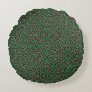 Coussins Ronds Motif géométrique arabe égyptien en vert brun