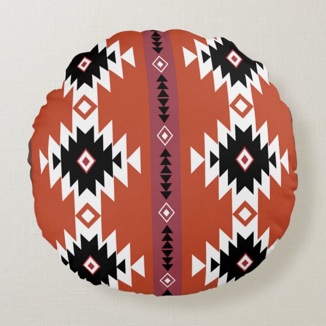 Coussins Ronds Motif géométrique coloré Aztec (Devant)