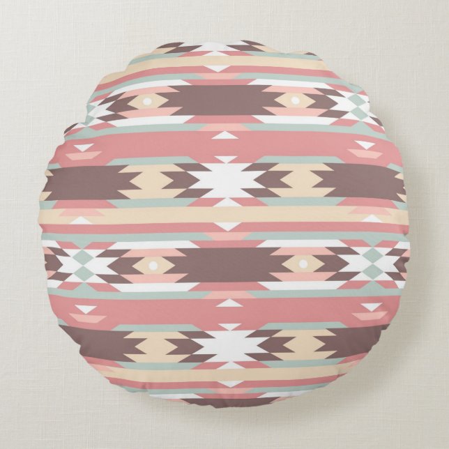 Coussins Ronds Motif géométrique dans le style aztèque 2 (Devant)