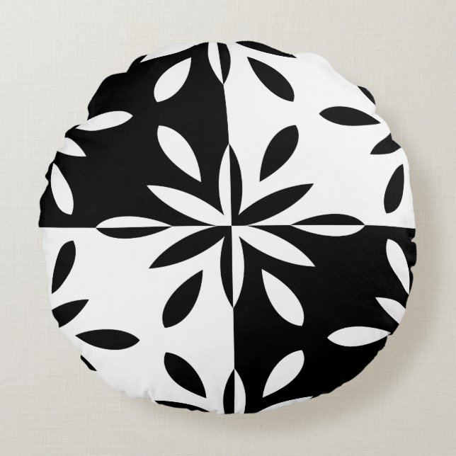 Coussins Ronds Motif géométrique graphique noir et blanc (Devant)