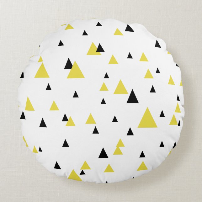 Coussins Ronds Motif géométrique jaune et noir Personnalisé (Devant)