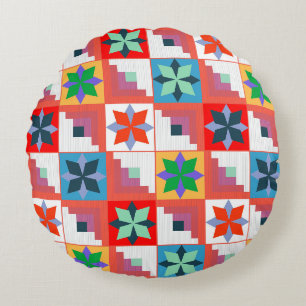 Coussins Ronds Motif géométrique patchwork multicolore