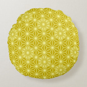 Coussins Ronds Motif japonais Asanoha - or moutarde