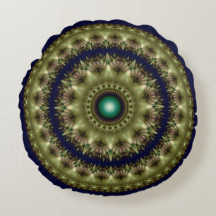 Coussins Ronds Motif kaléidoscopique rond lumineux fractal