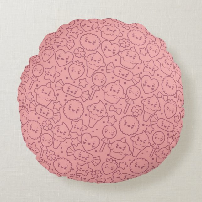 Coussins Ronds Motif Kawaii avec gâteaux mignons (Devant)