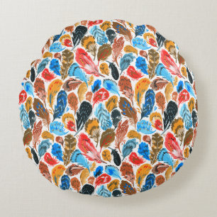Coussins Ronds Motif lumineux avec plumes d'oiseaux