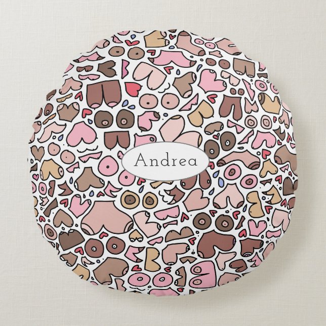 Coussins Ronds Motif mammaire neutre humour amusant (Devant)