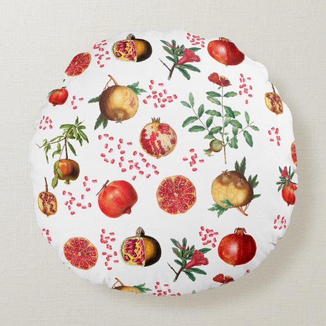 Coussins Ronds Motif méditerranéen de grenade aquarelle (Devant)