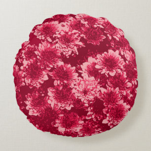 Coussins Ronds Motif moderne Dahlia graphique, Bourgogne et rose