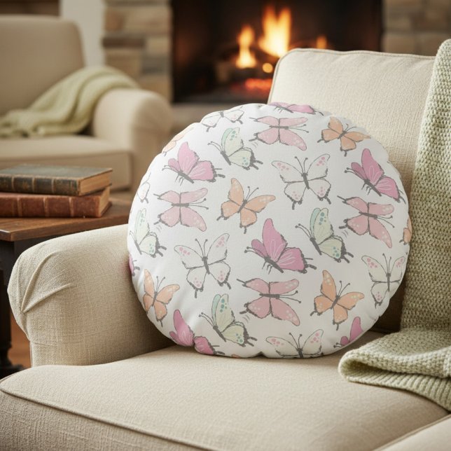 Coussins Ronds Motif papillon (round pillow with butterfly pattern)