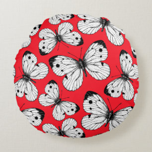 Coussins Ronds Motif papillon de chou sur rouge