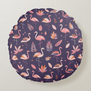 Coussins Ronds Motif Paradis Flamant Rose