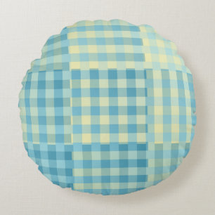 Coussins Ronds Motif Patchwork Damier Jaune Bleu