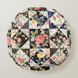 Coussins Ronds motif patchwork transparent avec fleurs