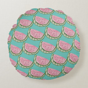 Coussins Ronds Motif peint à l'aquarelle de pastèque Doodles