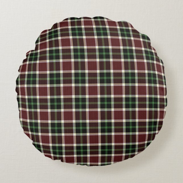 Coussins Ronds Motif plat bleu Tartan blanc foncé bordeaux (Devant)