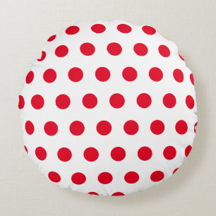 Coussins Ronds Motif pois rouge sur blanc