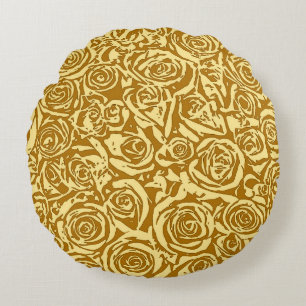 Coussins Ronds Motif Rose Abstrait moderne, Jaune de moutarde