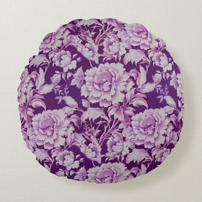 Coussins Ronds Motif rose de répétition blanc/violet pâle (Devant)