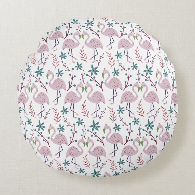 Coussins Ronds Motif rose flamingo sans couture sur arrière - pla (Devant)