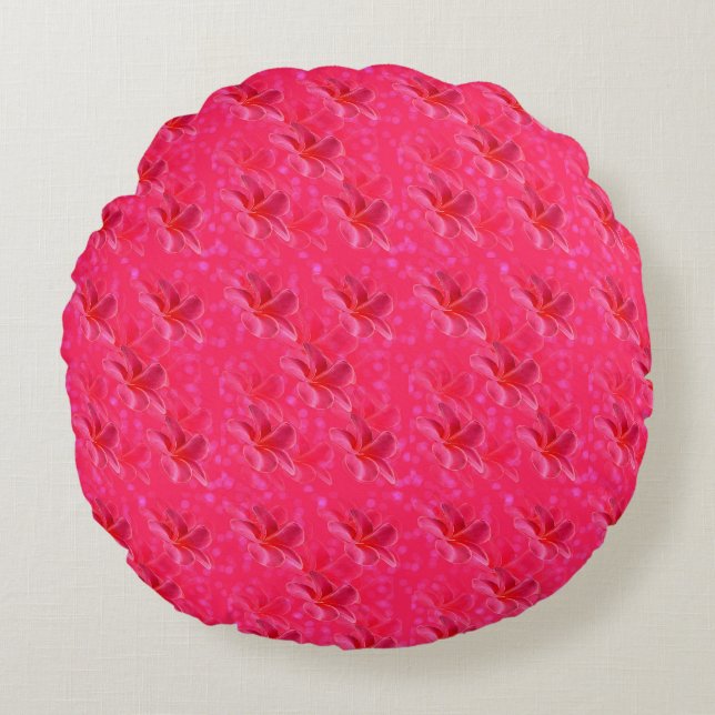 Coussins Ronds Motif rose Frangipani Blush, (Devant)