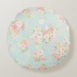 Coussins Ronds Motif Rose Pastel souple sur Aqua Arrière - plan