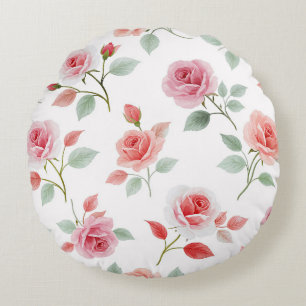 Coussins Ronds Motif rose rose, couleur douce,
