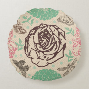 Coussins Ronds Motif Rose vintage Jardin