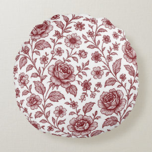 Coussins Ronds Motif Rose Vintage rouge foncé
