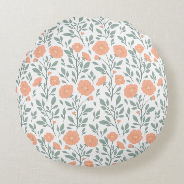 Coussins Ronds Motif rustique avec fleurs roses (Devant)