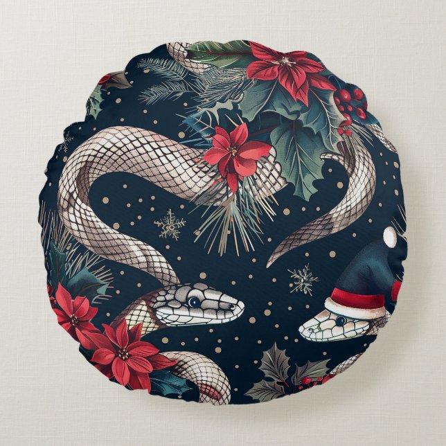 Coussins Ronds Motif sans couture avec branches d'arbres de Noël, (Devant)