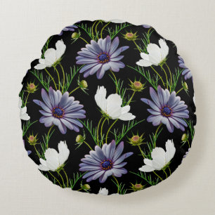 Coussins Ronds Motif sans couture avec cosmos blanc et marguerite