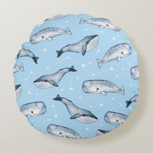 Coussins Ronds Motif sans couture avec de jolies baleines et éto