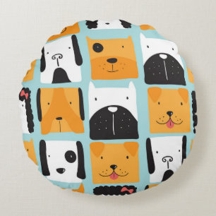 Coussins Ronds Motif sans couture avec des chiens mignons. 