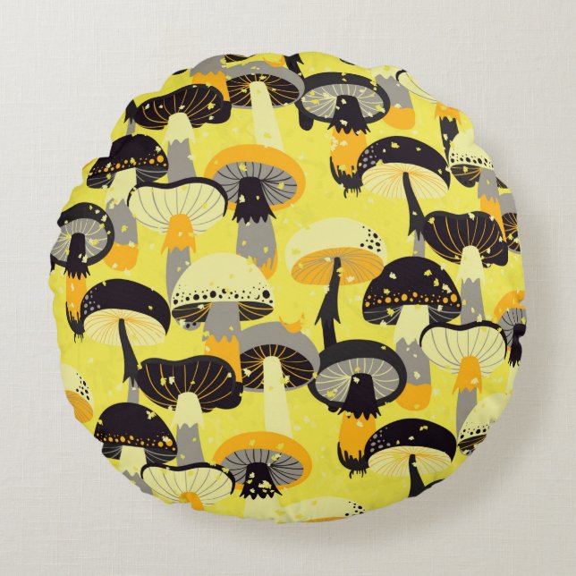 Coussins Ronds Motif sans couture avec différents champignons.  (Devant)