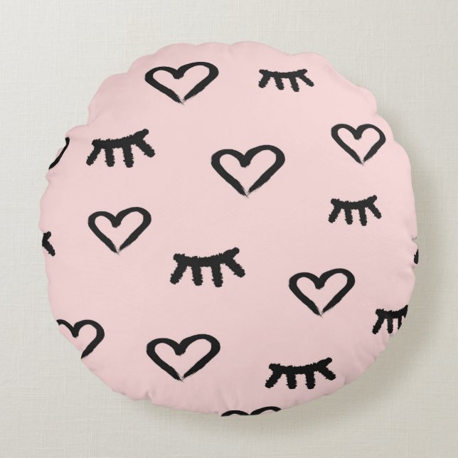 Coussins Ronds Motif sans couture avec le coeur et les yeux fermé (Devant)