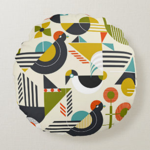 Coussins Ronds Motif sans couture avec oiseaux stylisés en bauh r