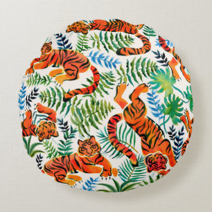 Coussins Ronds Motif sans couture avec peint en tigres aquarelles