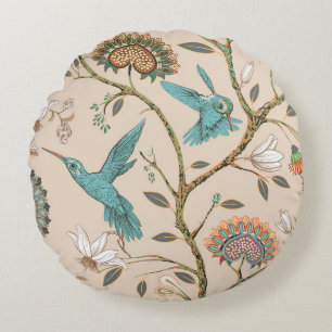 Coussins Ronds Motif sans couture beige avec fleurs stylisées et