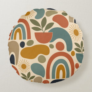 Coussins Ronds Motif sans couture bohème arc-en-ciel et botanique