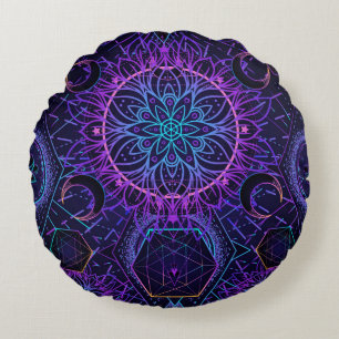 Coussins Ronds Motif sans couture de la Géométrie Sacrée. Symbole